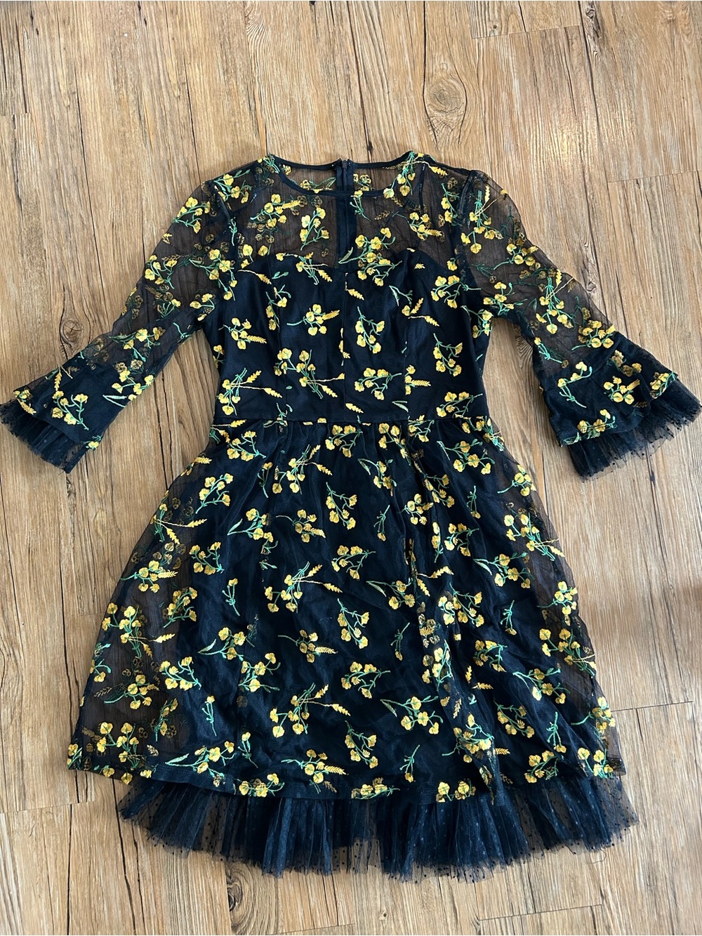 Nikibiki Black Floral Embroidered Tulle Party Dress